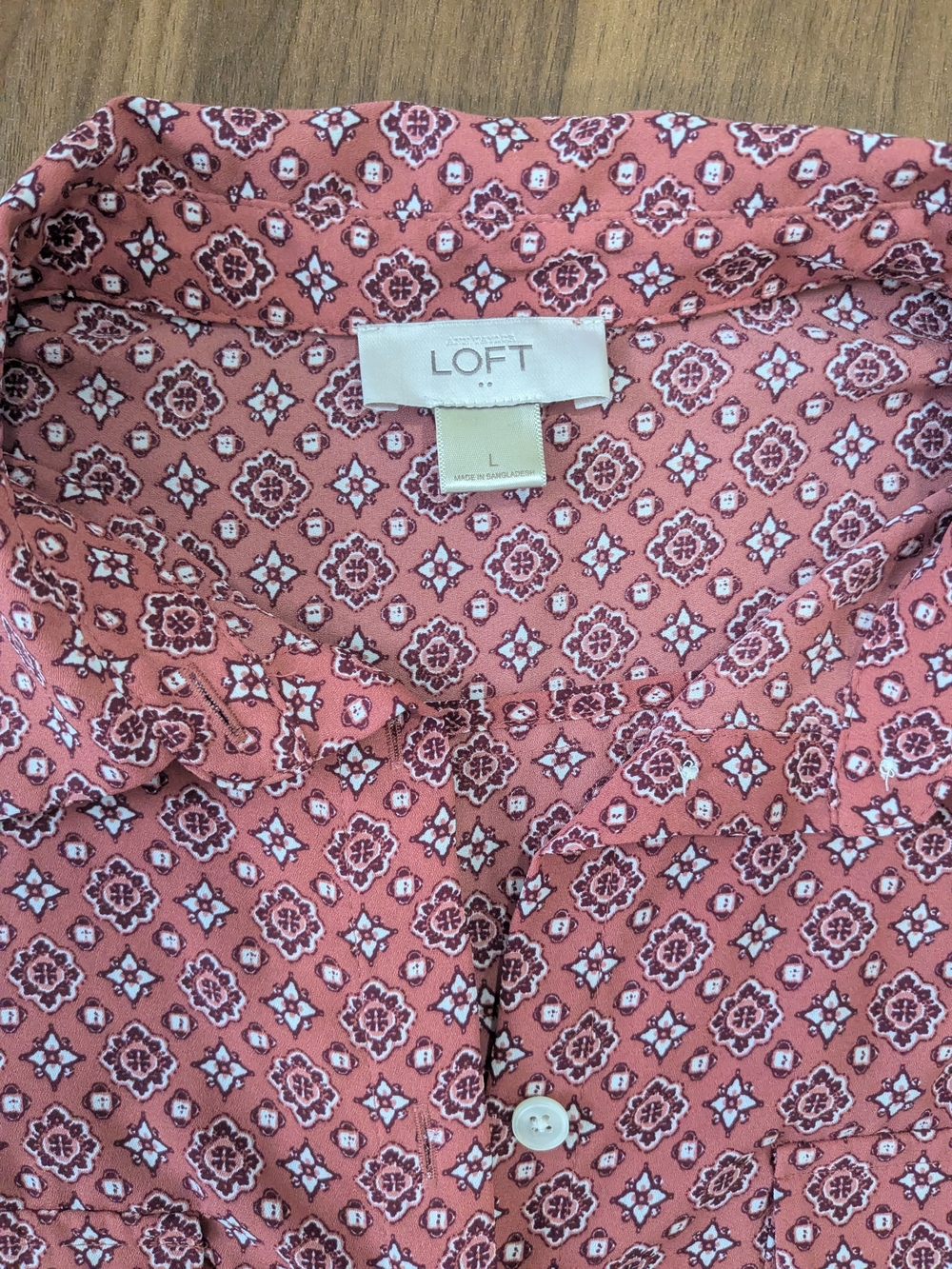 LOFT Rust Diamond-Print Button-Down Shirt - Picture 2 of 5
